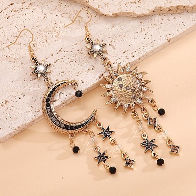Moon with Star Bohemian Style Alloy Rhinestone Dangle Earrings FS-WG4F242-01-1