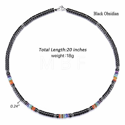 Chakra Natural Obsidian Heishi Beaded Necklaces MA5809-2-1
