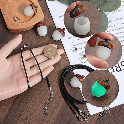 SUNNYCLUE DIY Acorn Locket Necklace Making Kit WOOD-SC0001-60-1