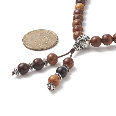 Alloy Gourd Tassel Pendant Necklace with Wood Beaded Chains for Women NJEW-JN04181-1