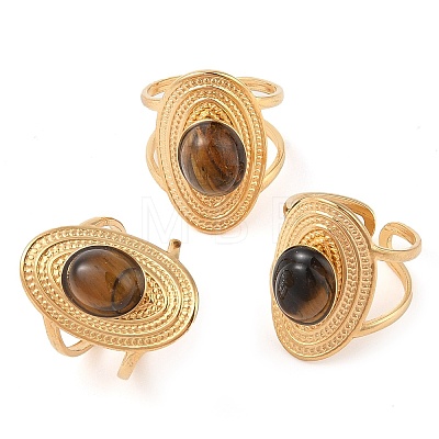 Oval Natural Tiger Eye Finger Rings RJEW-Z057-14G-01-1