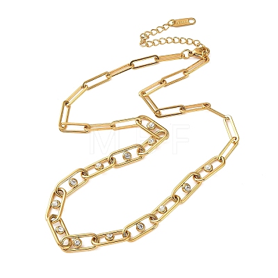 304 Stainless Steel Crystal Rhinestone Papperclip Chain Necklaces for Women SA-CBA8C9C-09G-1