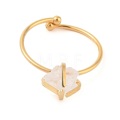 Nuggets Natural Quartz Crystal Charms Four Prong Finger Rings for Women RJEW-Z051-02G-01-1