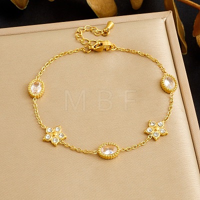 304 Stainless Steel Pave Clear Cubic Zirconia Link Bracelets WG6625B-02-1