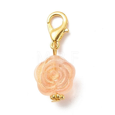 Acrylic Rose Flower Pendants Decoration HJEW-JM00739-01-1