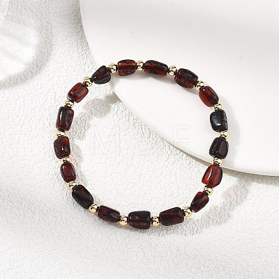 Natural Amber Cuboid Beads Stretch Bracelets for Women Men BJEW-JB13639-02-1
