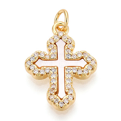 Brass Micro Pave Clear Cubic Zirconia Pendants KK-N268-39G-1