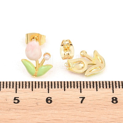 Flower Brass Enamel Stud Earrings EJEW-T051-08B-1