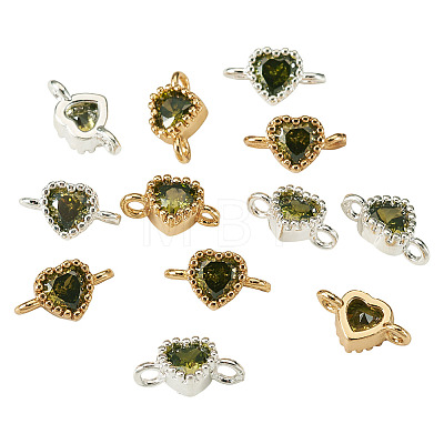 12Pcs 2 Colors Brass Pave Cubic Zirconia Heart Links Connector Charms KK-TA0003-48F-1