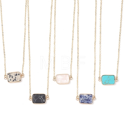 Natural Rose Quartz/Dalmatian Jasper/Tiger Eye/Sodalite/ Synthetic Turquoise Rectangle Pendant Necklaces NJEW-JN05159-1