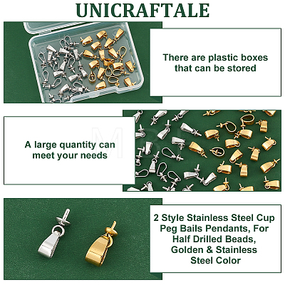 Unicraftale 40Pcs 2 Style Stainless Steel Cup Peg Bails Pendants STAS-UN0054-98-1
