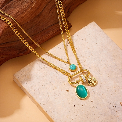 Retro Stainless Steel Double Layer Necklaces PW-WG35A2F-02-1