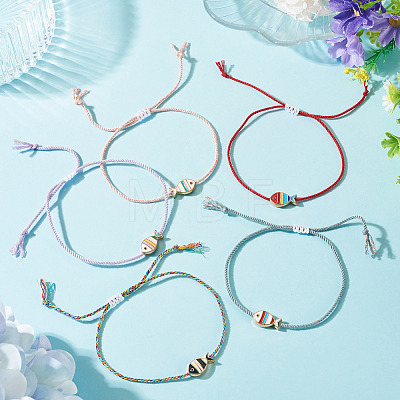 5Pcs 5 Colors Alloy Enamel Fish Charm Adjustable Bracelets BJEW-TA0001-31-1