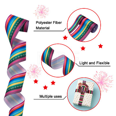 2Rolls 2 Styles Stripe Pattern Printed Polyester Grosgrain Ribbon OCOR-TA0001-37I-1