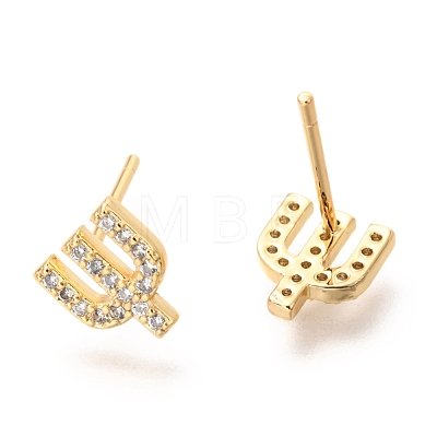 Brass Micro Pave Clear Cubic Zirconia Stud Earrings EJEW-O103-17G-1