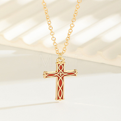Alloy Enamel Viking Knot Religion Cross Pendant Cable Chain Necklaces for Women WG3BAE0-01-1