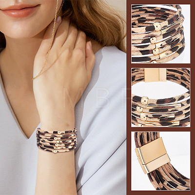 ANATTASOUL Leopard Print Teardrop Dangle Earrings & Multi-strand Bracelet & Tassel Pendant Necklace AJEW-AN0007-08-1