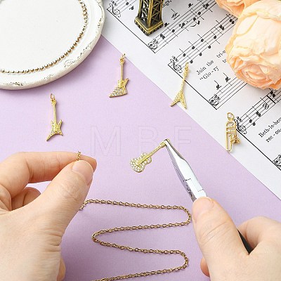 5Pcs 5 Styles Musical Instruments Theme Rack Plating Brass Clear Cubic Zirconia Pendants KK-CJ0005-93-1