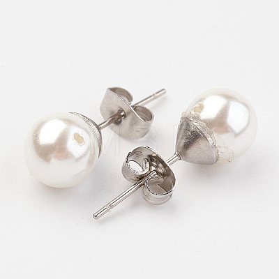 Shell Pearl Ball Stud Earring Findings X-EJEW-JE02370-01-1