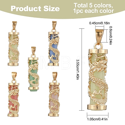 5Pcs 5 Colors Synthetic Luminous Stone Column Pendants FIND-YW0005-92-1