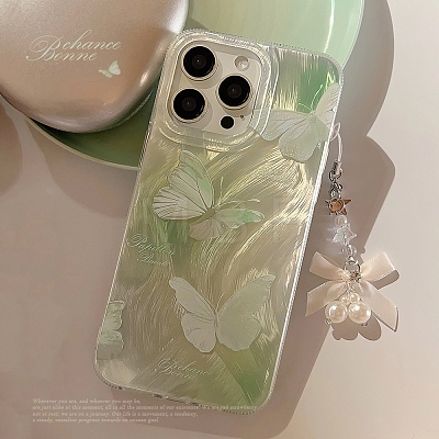 Summer Green Butterfly TPU Plastic Mobile Phone Cover PW-WG901B1-07-1