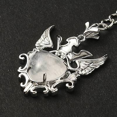 Natural Quartz Crystal Heart with Wing Pendant Keychain G-Z033-04P-03-1