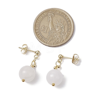 Natural White Jade Round Beads & 304 Stainless Steel Components Dangle Earrings for Women EJEW-JE06231-05-1