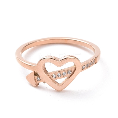Crystal Rhinestone Heart with Arrow Finger Ring RJEW-D120-18RG-1