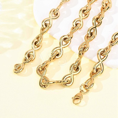 304 Stainless Steel Infinity Link Chain Necklaces for Women Men NJEW-F363-04G-1