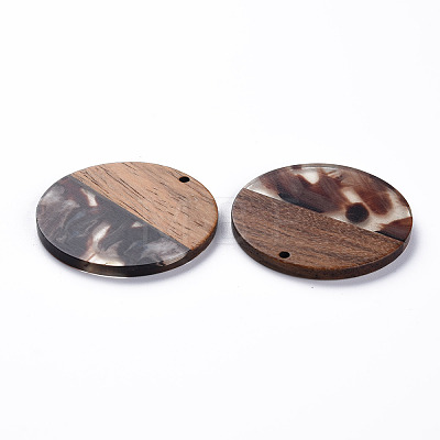 Transparent Resin & Walnut Wood Pendants RESI-T035-35E-1