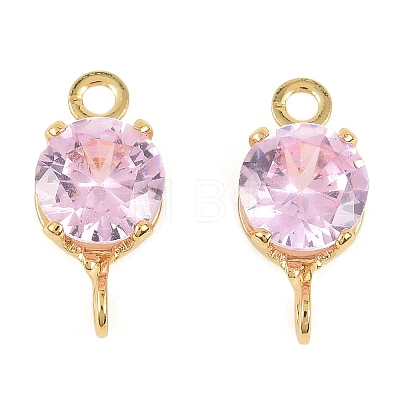 Brass Pave Cubic Zirconia Flat Round Connector Charms KK-P347-01G-02-1