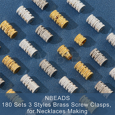  180 Sets 3 Colors Brass Screw Clasps KK-NB0002-78-1