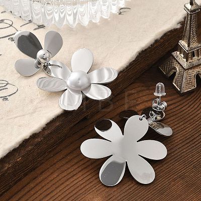 304 Stainless Steel Flower Stud Earrings for Women STAS-Z112-22P-1