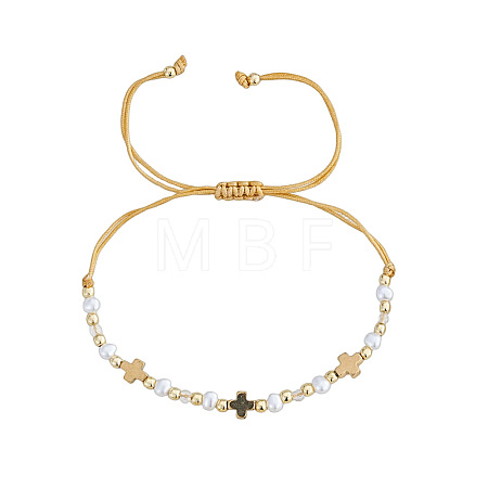 Plastic Imitation Pearl Braided Bracelets CF9382-2-1