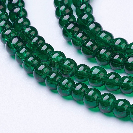 1 Strand Dark Green Transparent Crackle Glass Round Beads Strands X-CCG-Q001-4mm-17-1