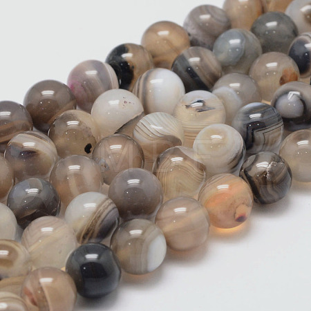 Natural Striped Agate/Banded Agate Bead Strands G-K155-A-10mm-13-1