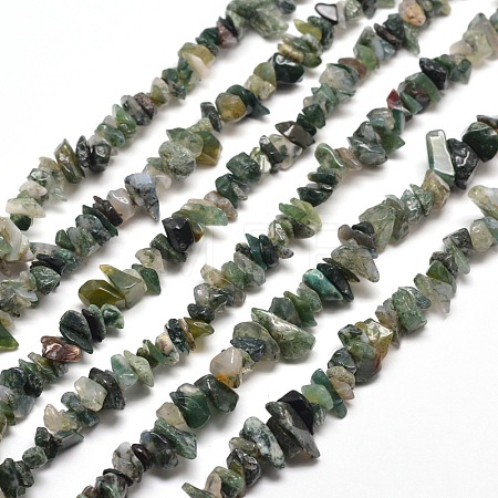 Natural Moss Agate Chip Bead Strands X-G-M205-45-1