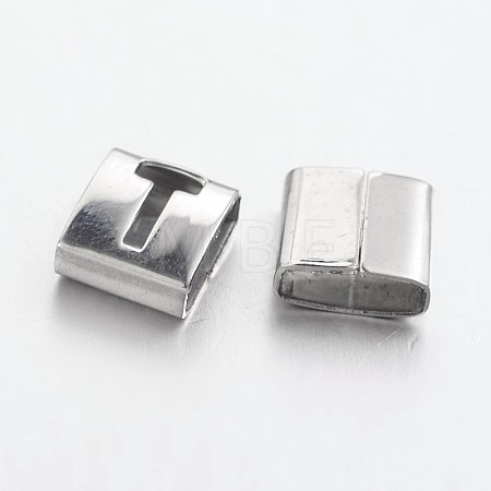 Tarnish Resistant Letter Style 201 Stainless Steel Square Slide Charms STAS-L132-02-1
