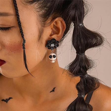 Flower with Skull Acrylic & Plastic Pearl Dangle Stud Earrings FS-WG9B583-01-1