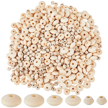 700Pcs 3 Styles Unfinished Wood Rondelle Beads WOOD-PA0001-50-1