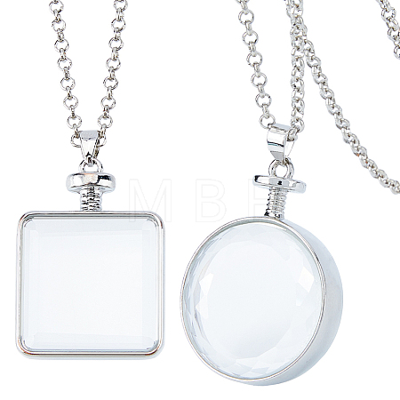 2Pcs 2 Styles Alloy Square Flat Round Locket Pendant Necklaces NJEW-FH0001-33-1