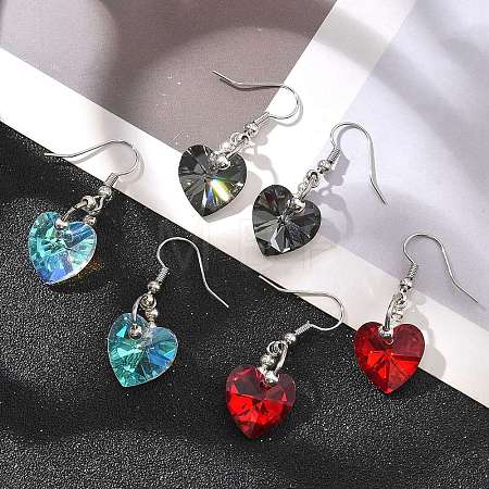 Heart Glass Dangle Earrings EJEW-JE01737-1