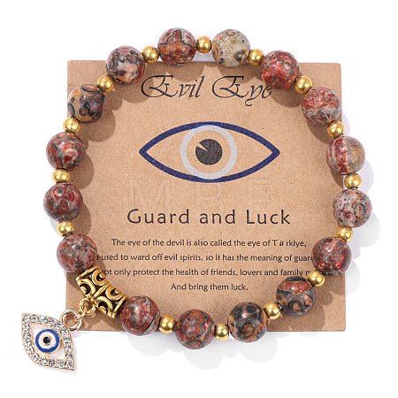 Synthetic Leopard Skin Jasper Round Beads Stretch Bracelets FS-WG18FCB-20-1-1