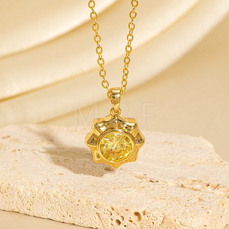 Brass Pave Gold Cubic Zirconia Star Pendant Necklaces for Women WG2341B-03-1