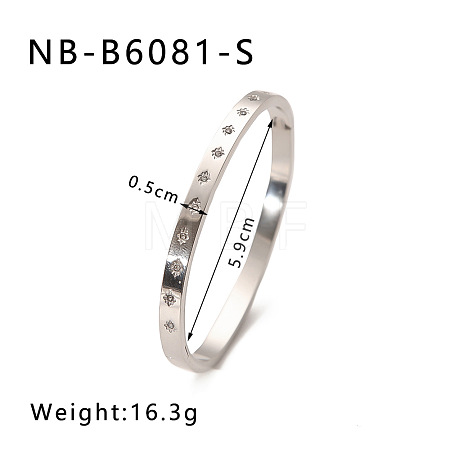 304 Stainless Steel Pave Cubic Zirconia Bangles FS-WG09E60-20-1