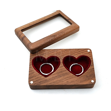 Rectangle Wood Wedding Couple Ring Storage Boxes with Visible Magnetic Cover PW-WG62632-04-1