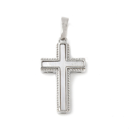 Brass Pave Natural White Shell Pendants KK-S522-01A-P-1