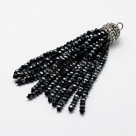Electroplate Glass Bead Tassel Big Pendants EGLA-P024-08-1