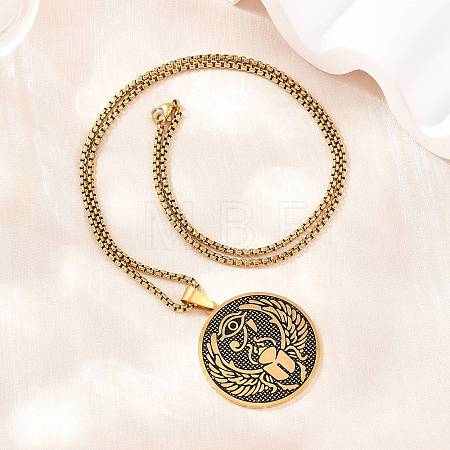 Religion 201 Stainless Steel Eye of Horus Egyptian Scarab Pendant Egyptian Scarab Box Chain Necklaces SA-H003-02G-1