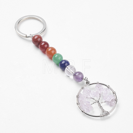 Gemstone and Natural Quartz Crystal Chakra Keychain KEYC-P037-A01-1
